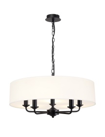 DK1008  Banyan 60cm 5 Light Pendant Matt Black, White